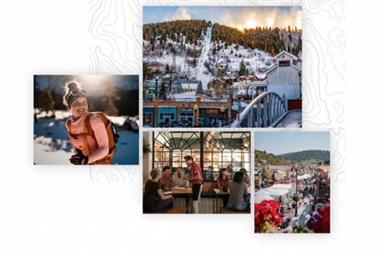 Collage of images showcausing mountains, restaurants, and other activies